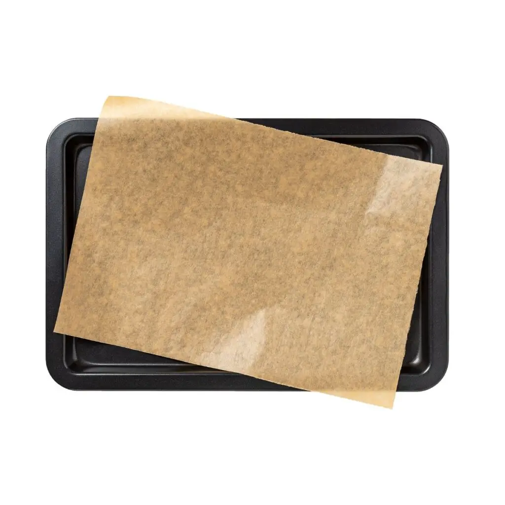 baking pan with a sheet of parchment paper